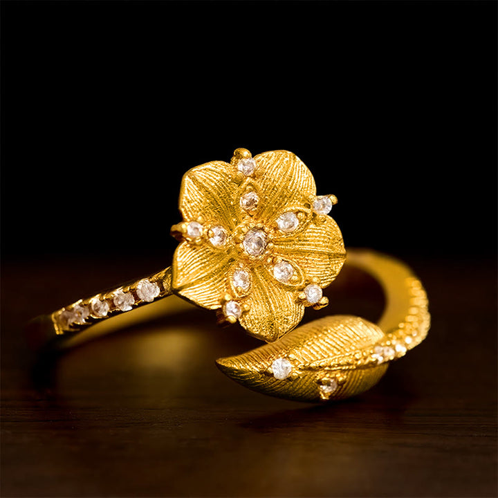 Buddha Stones Gouden Cameliabloesem Legering Open Ring - Ongeveer 15,8-18,4 mm (US 5-US 8) - image 0