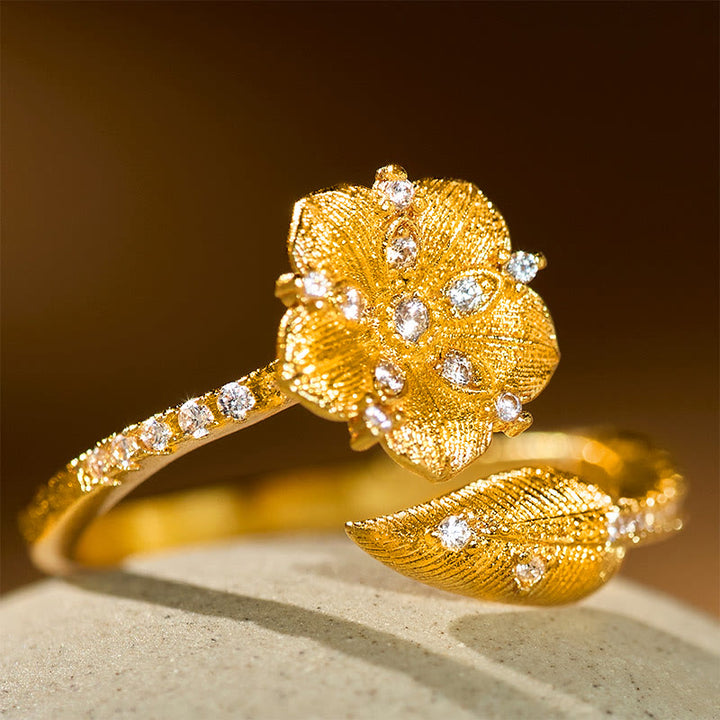 Buddha Stones Gouden Cameliabloesem Legering Open Ring - image 2