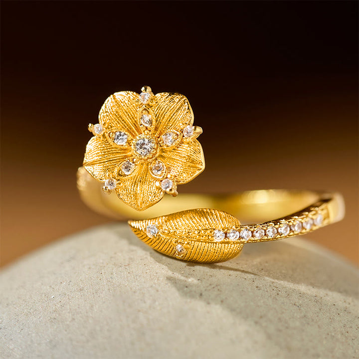Buddha Stones Gouden Cameliabloesem Legering Open Ring - image 5