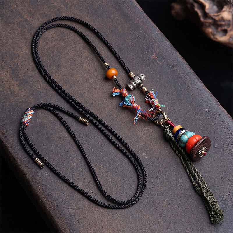 Buddha Stones Tibetaanse Mani-stenenhoop ontwerp LiuLi kralen aardende kwast Ketting - image 1