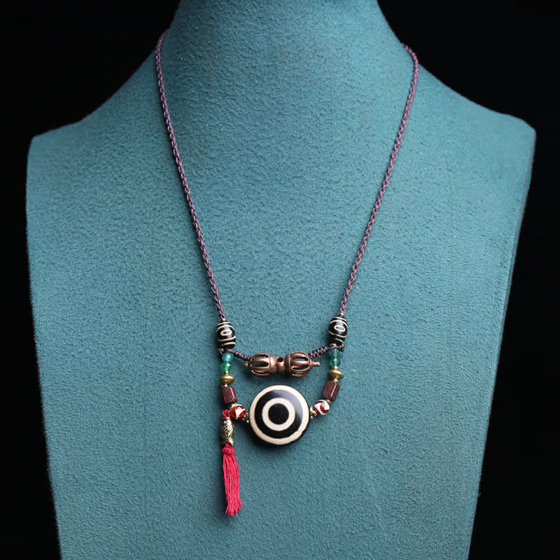 Buddha Stones Tibetaanse Dzi-kraal Vajra Drie-Oog Dzi-kraal Gevlochten Touw Ketting - image 4