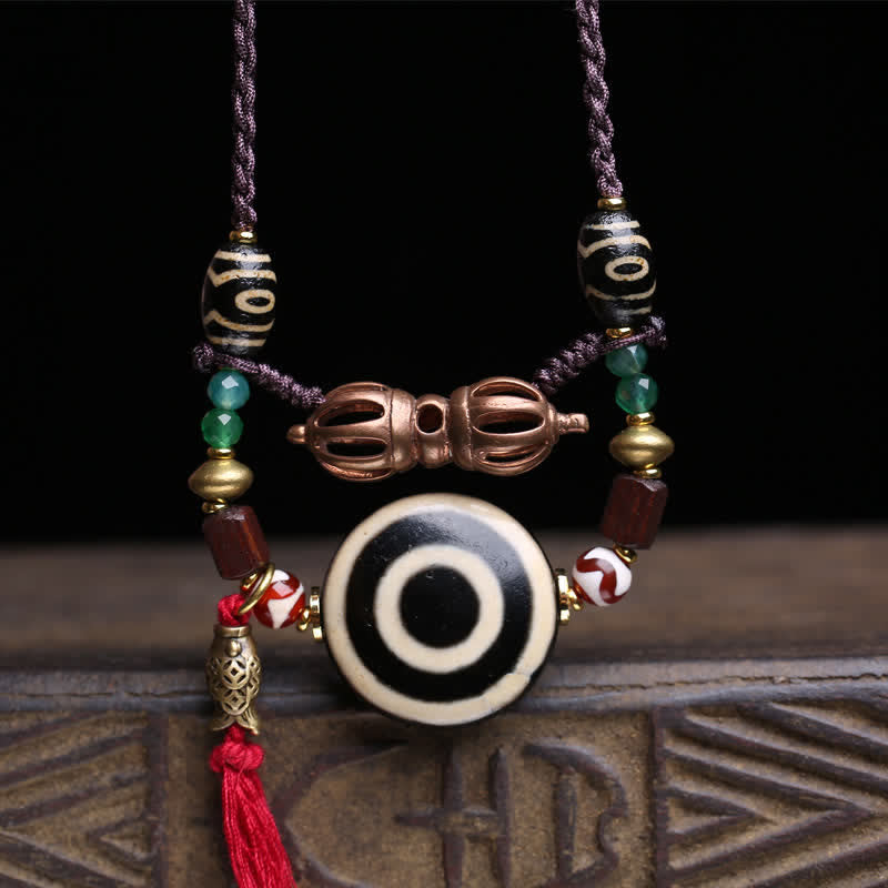 Buddha Stones Tibetaanse Dzi-kraal Vajra Drie-Oog Dzi-kraal Gevlochten Touw Ketting - image 1
