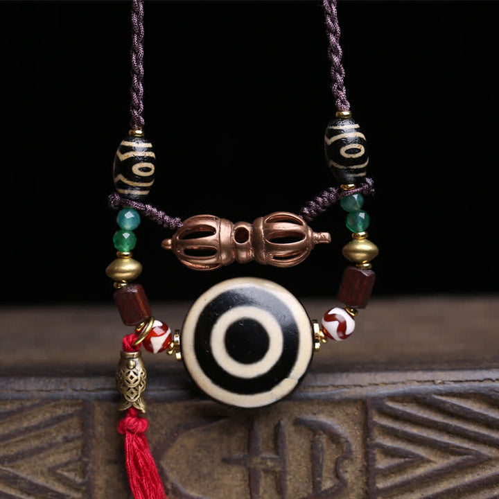 Buddha Stones Tibetaanse Dzi-kraal Vajra Drie-Oog Dzi-kraal Gevlochten Touw Ketting - image 1