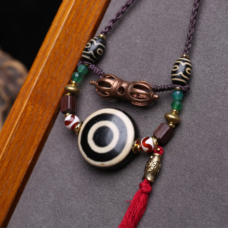 Buddha Stones Tibetaanse Dzi-kraal Vajra Drie-Oog Dzi-kraal Gevlochten Touw Ketting - image 3