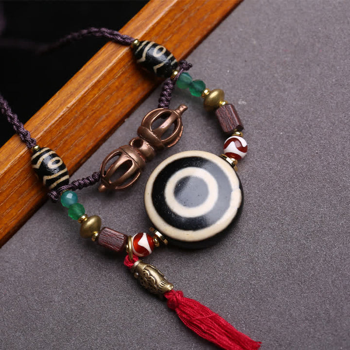 Buddha Stones Tibetaanse Dzi-kraal Vajra Drie-Oog Dzi-kraal Gevlochten Touw Ketting - image 2