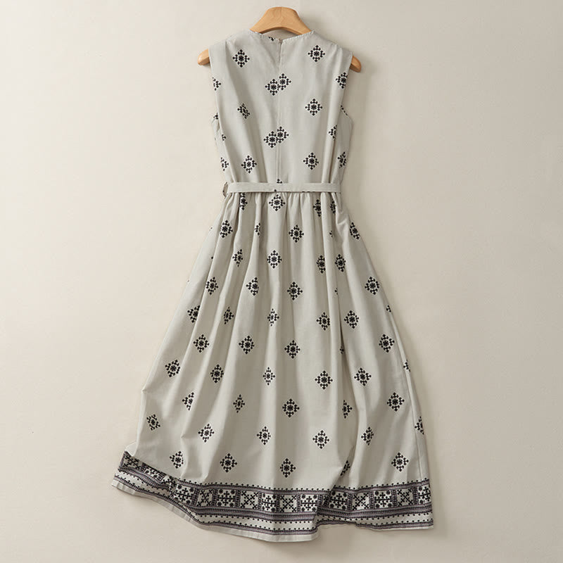 Buddha Stones Zomerse Boho Jurk met Trekkoord en Geometrische Print, Mouwloos voor Dames, Met Zakken - image 1