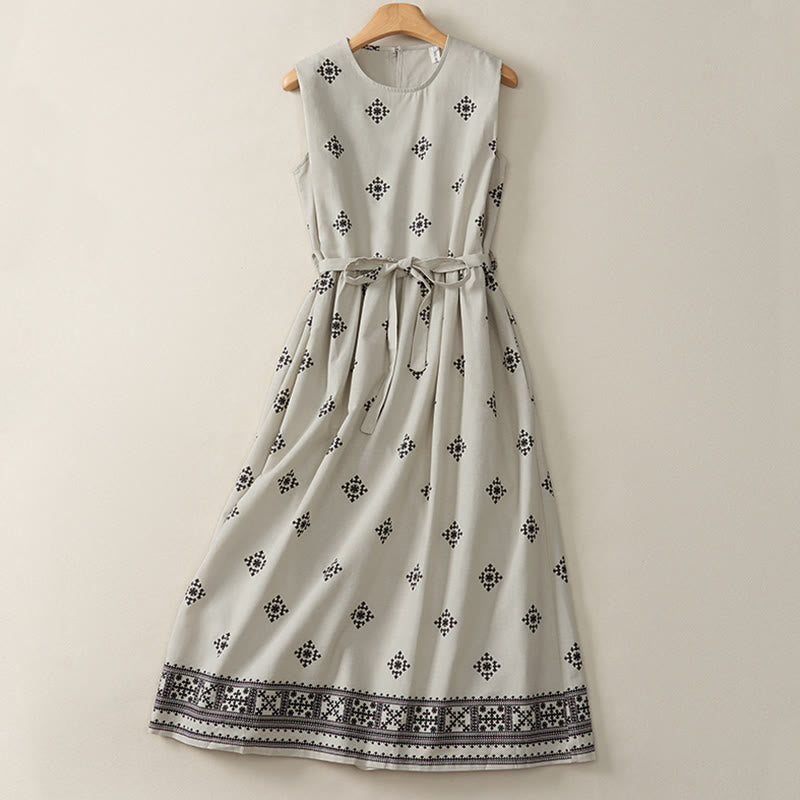 Buddha Stones Zomerse Boho Jurk met Trekkoord en Geometrische Print, Mouwloos voor Dames, Met Zakken - Gainsboro - US12, UK/AU16, EU44 (2XL) - image 0