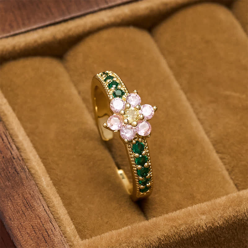 Buddha Stones Koperen Lotus Verlichting Ingelegde Bloemen Open Ring - 17mm-US7 - image 0