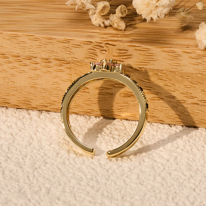 Buddha Stones Koperen Lotus Verlichting Ingelegde Bloemen Open Ring - image 4