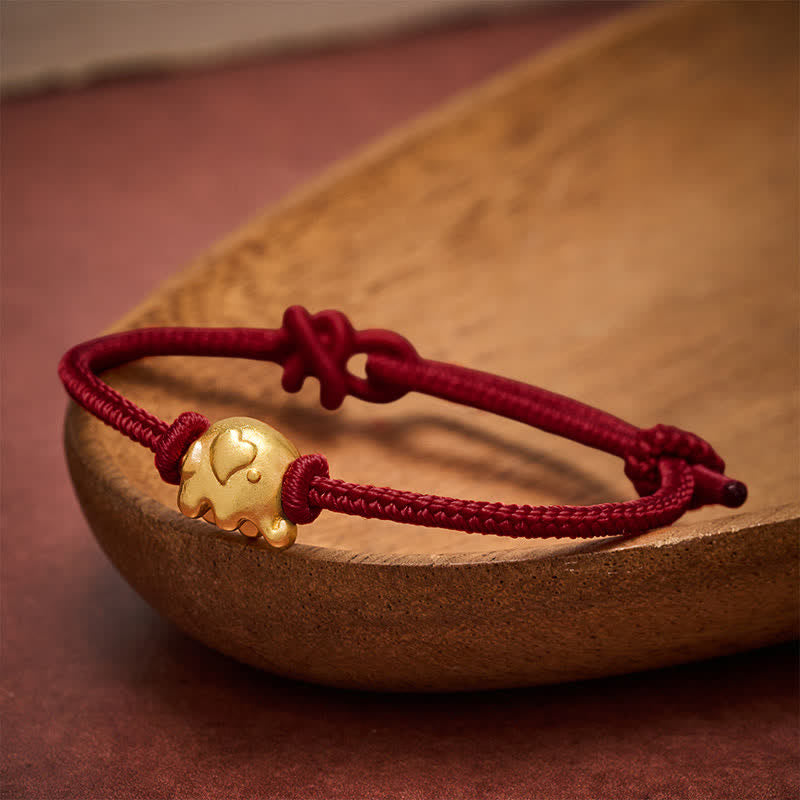 Buddha Stones Rode Armband met olifantje en koperen bescherming - Donkerrood - image 10