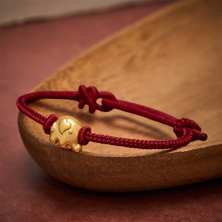 Buddha Stones Rode Armband met olifantje en koperen bescherming - Donkerrood - image 10