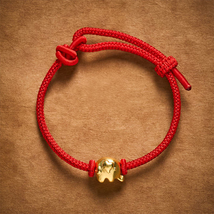 Buddha Stones Rode Armband met olifantje en koperen bescherming - image 2