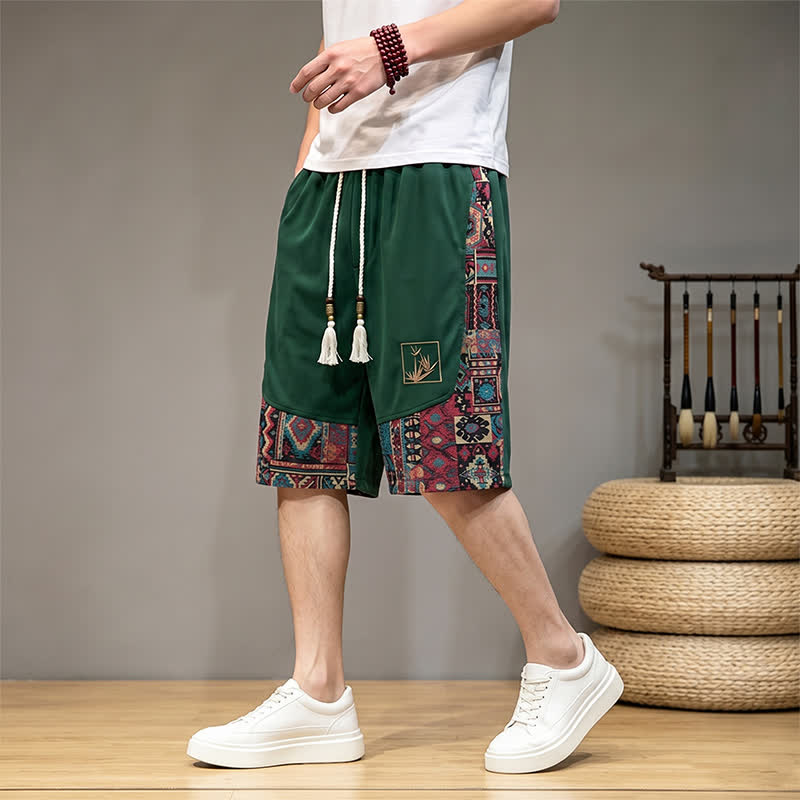 Buddha Stones Zomerse boho herenshorts met trekkoord, elastische Taille en geometrische details, inclusief Zakken. - Bosgroen - US/UK/AU46, EU56 (5XL) - image 0