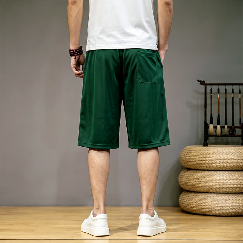 Buddha Stones Zomerse boho herenshorts met trekkoord, elastische Taille en geometrische details, inclusief Zakken. - image 1