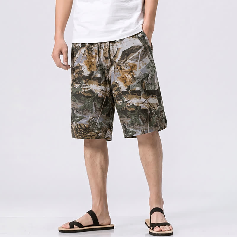 Buddha Stones Zomerse, casual, sportieve herenshorts met trekkoord, camouflageprint en Zakken , gemaakt van katoen en ramie. - Grijs - US/UK/AU44, EU54 (4XL) - image 0