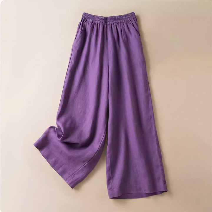 Casual damesbroek met wijde pijpen en Zakken , effen kleur, met Buddha Stones . - Paars - US12, UK/AU16, EU44 (3XL) - image 7