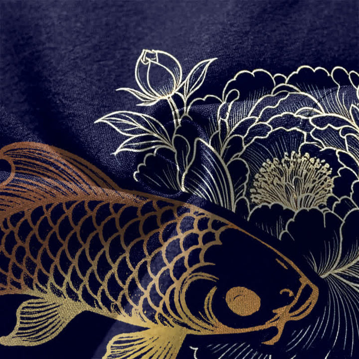 Buddha Stones Katoenen kimono met dubbele koi-bloesemprint en open voorkant voor heren - image 5