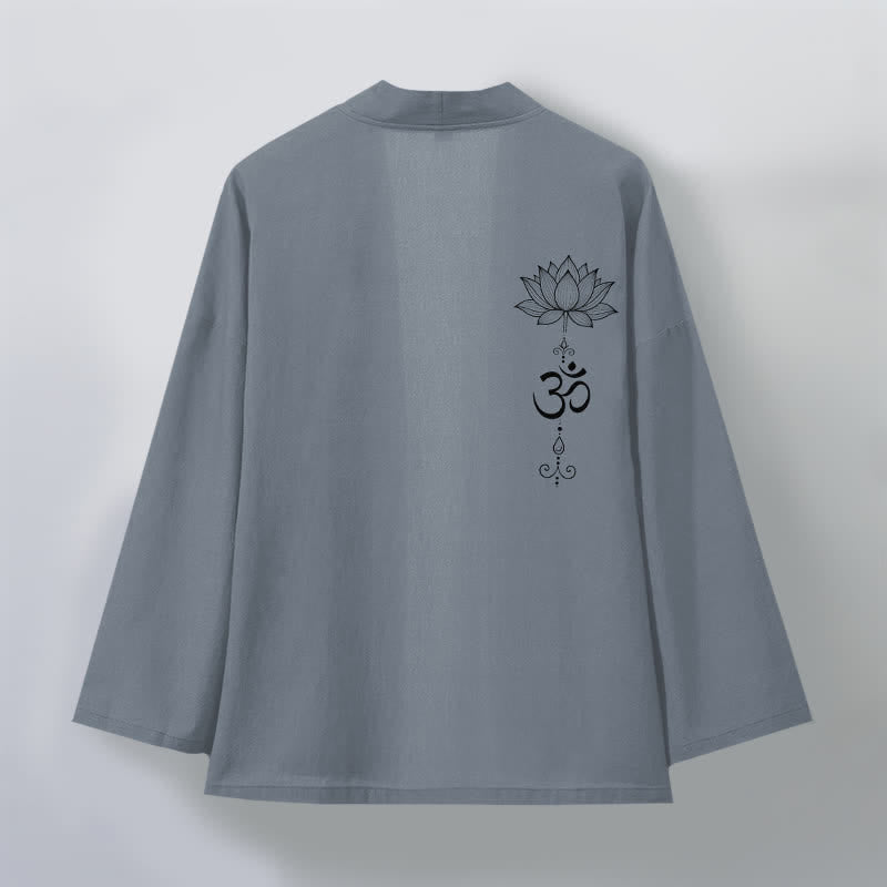 Buddha Stones Katoenen kimono met open voorkant en Zen-lotuspatroon voor heren - image 2