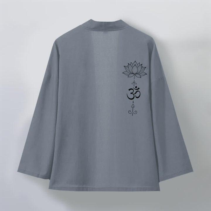 Buddha Stones Katoenen kimono met open voorkant en Zen-lotuspatroon voor heren - image 2