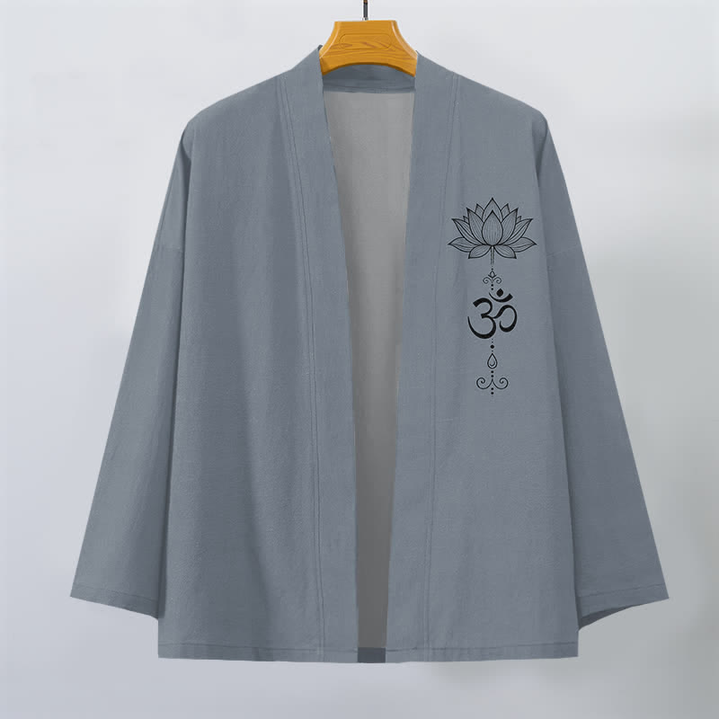 Buddha Stones Katoenen kimono met open voorkant en Zen-lotuspatroon voor heren - image 1