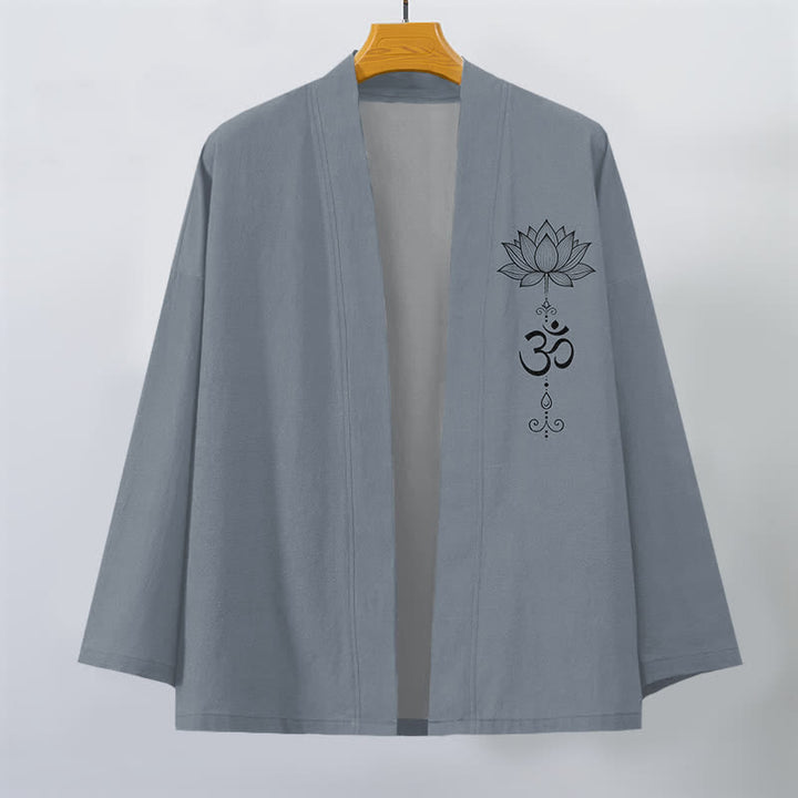 Buddha Stones Katoenen kimono met open voorkant en Zen-lotuspatroon voor heren - image 1