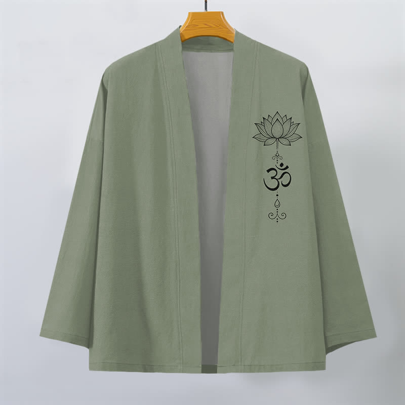 Buddha Stones Katoenen kimono met open voorkant en Zen-lotuspatroon voor heren - image 7