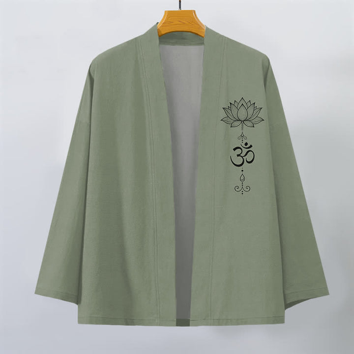 Buddha Stones Katoenen kimono met open voorkant en Zen-lotuspatroon voor heren - image 7
