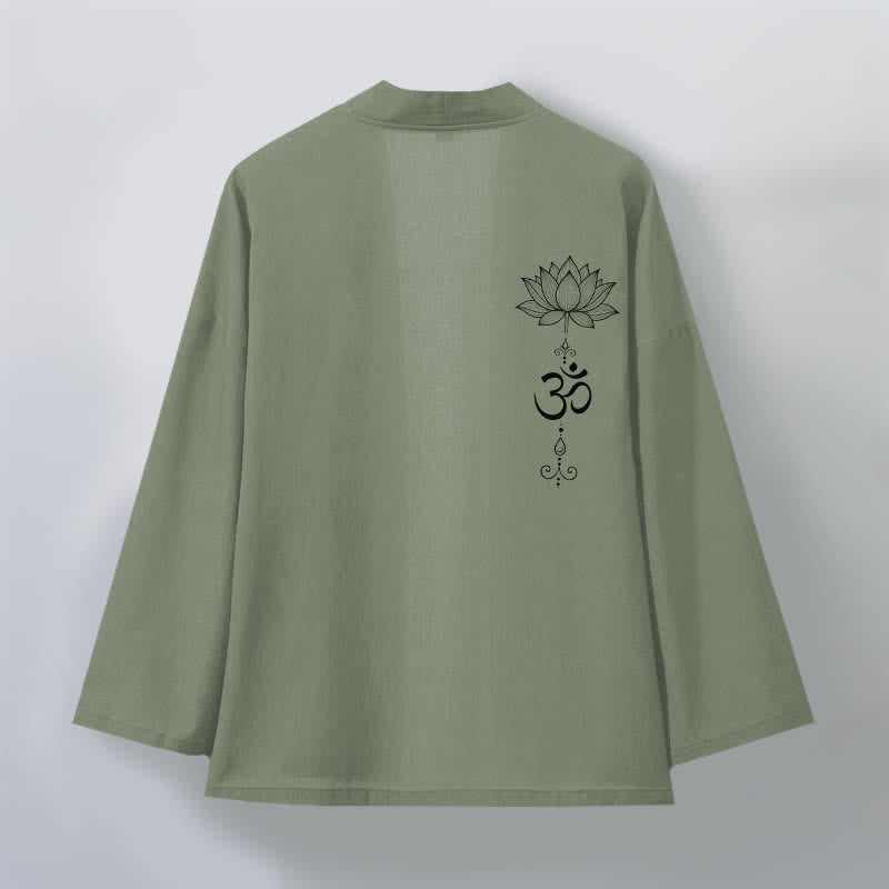 Buddha Stones Katoenen kimono met open voorkant en Zen-lotuspatroon voor heren - image 8