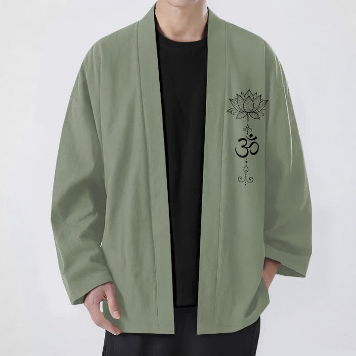 Buddha Stones Katoenen kimono met open voorkant en Zen-lotuspatroon voor heren - Donkerzeegroen - US/UK/AU48, EU58 (4XL) - image 6