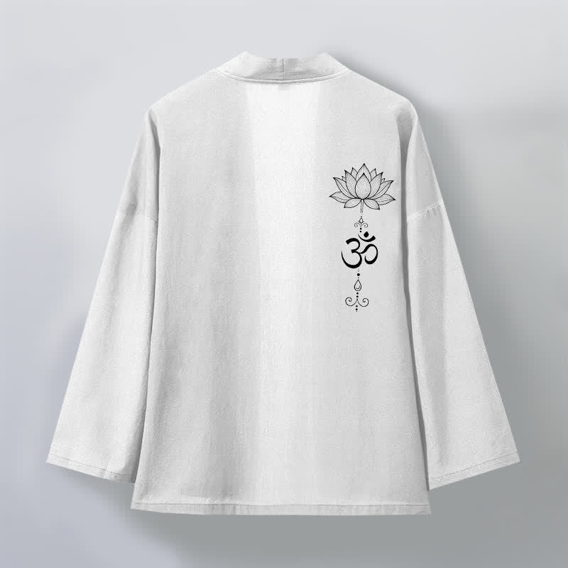 Buddha Stones Katoenen kimono met open voorkant en Zen-lotuspatroon voor heren - image 11