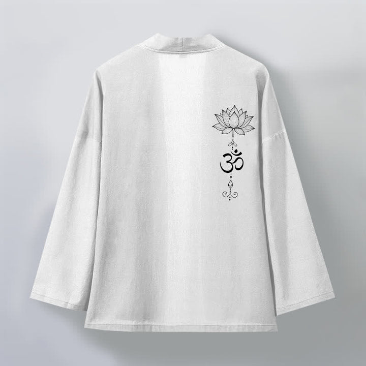 Buddha Stones Katoenen kimono met open voorkant en Zen-lotuspatroon voor heren - image 11