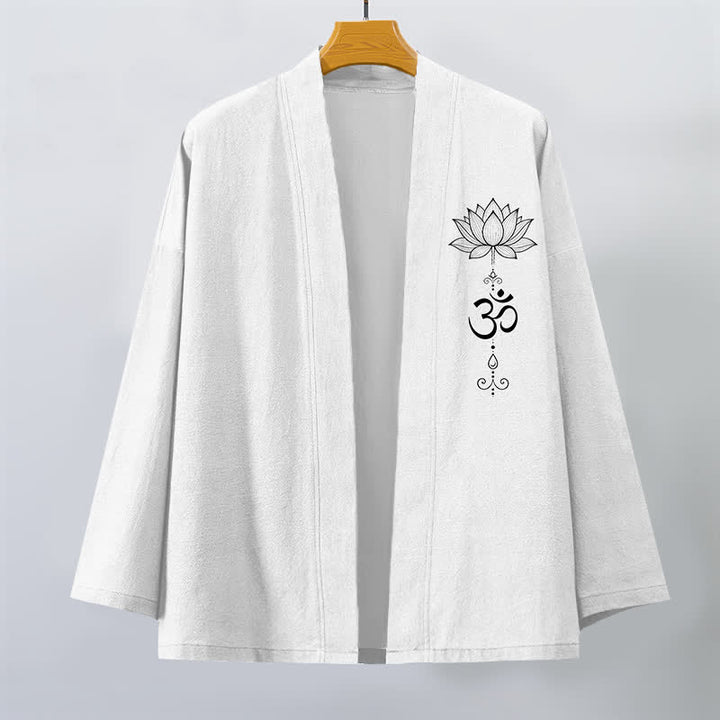 Buddha Stones Katoenen kimono met open voorkant en Zen-lotuspatroon voor heren - image 10