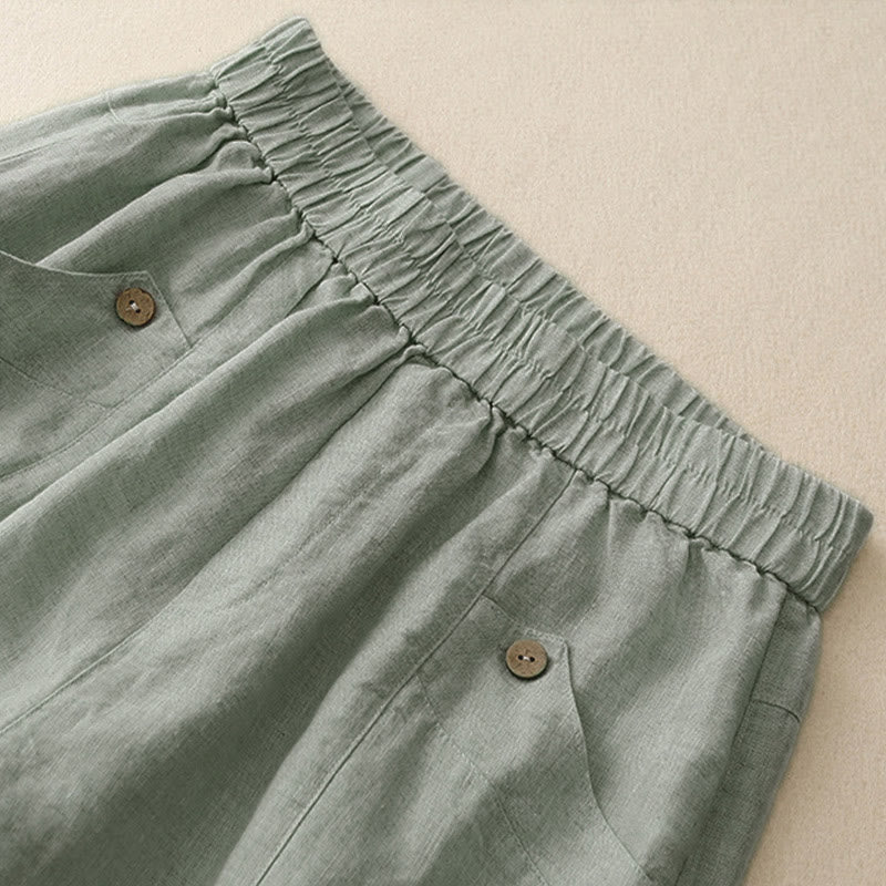 Buddha Stones Zomerse casual damesshorts met Zakken , effen van kleur. - image 1