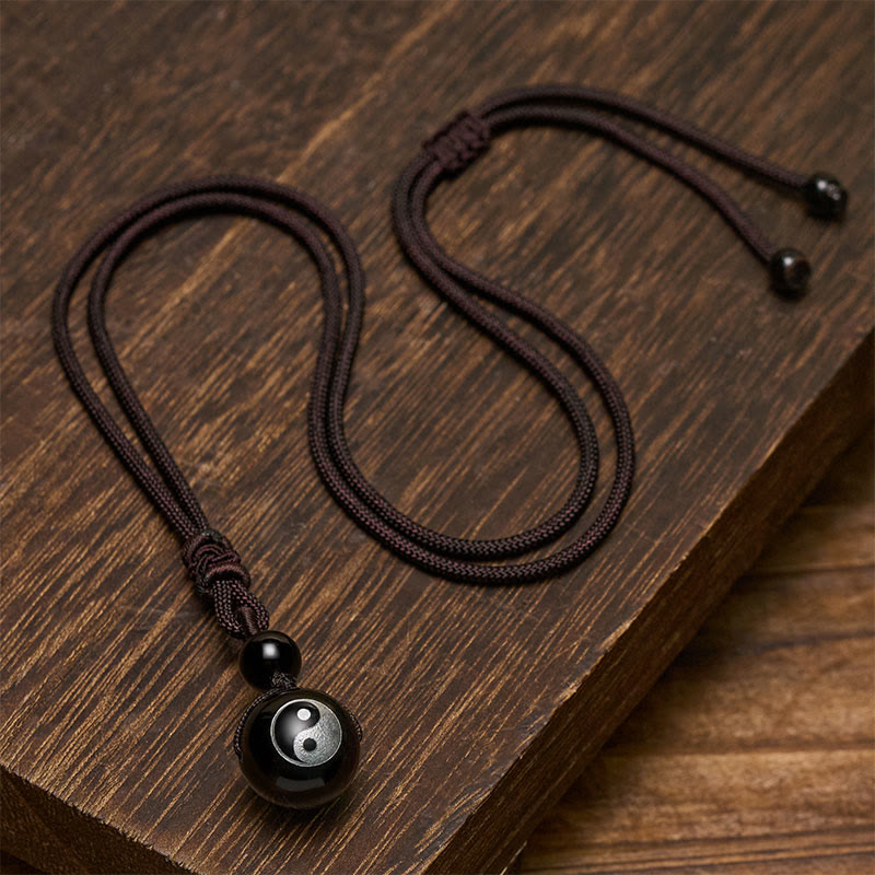 Buddha Stones Zwarte obsidiaan hanger voor zuivering, symbool van Yin Yang - image 3