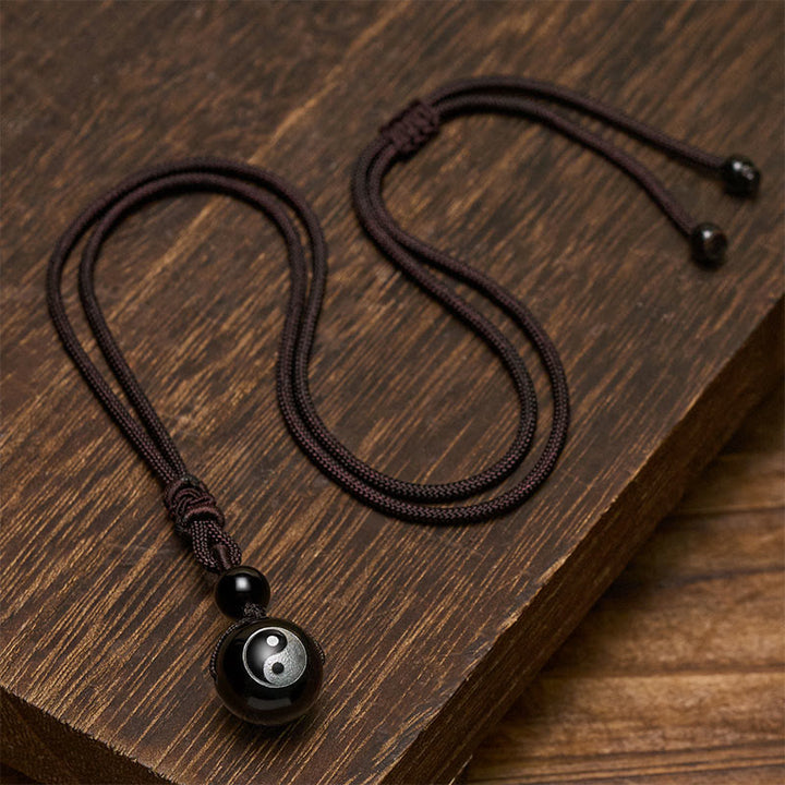 Buddha Stones Zwarte obsidiaan hanger voor zuivering, symbool van Yin Yang - image 3