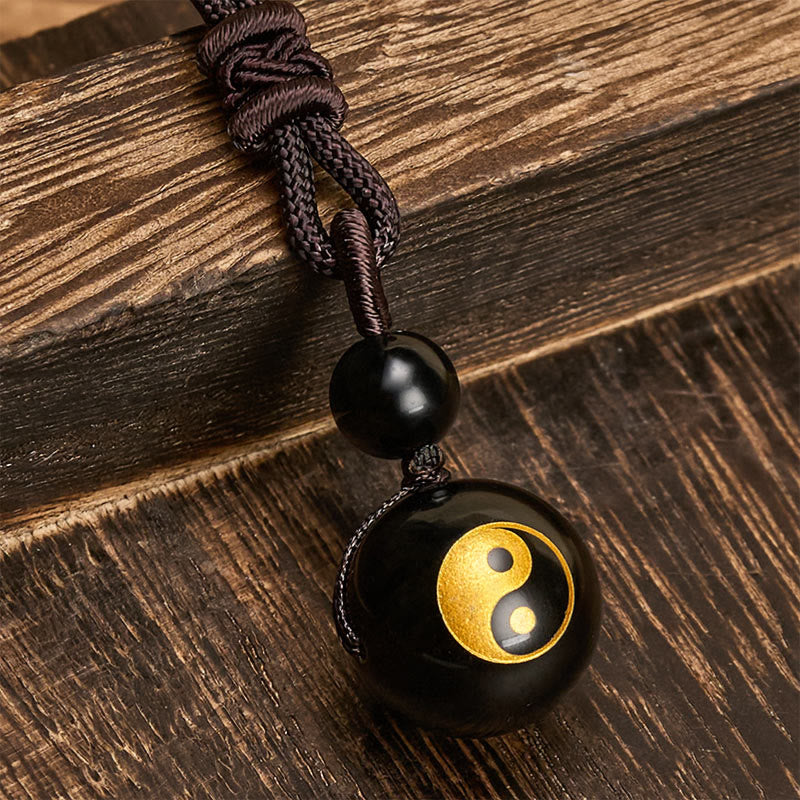 Buddha Stones Zwarte obsidiaan hanger voor zuivering, symbool van Yin Yang - image 7