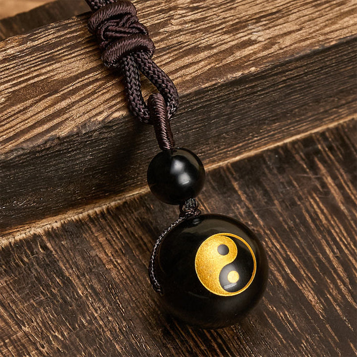 Buddha Stones Zwarte obsidiaan hanger voor zuivering, symbool van Yin Yang - image 7