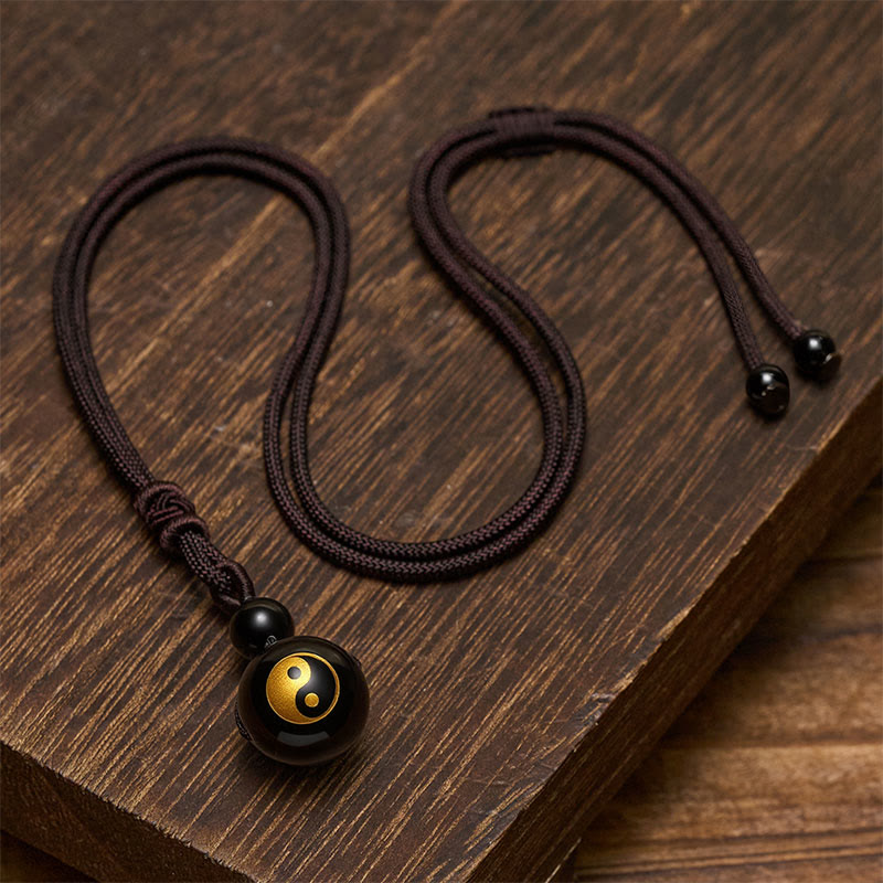 Buddha Stones Zwarte obsidiaan hanger voor zuivering, symbool van Yin Yang - image 9