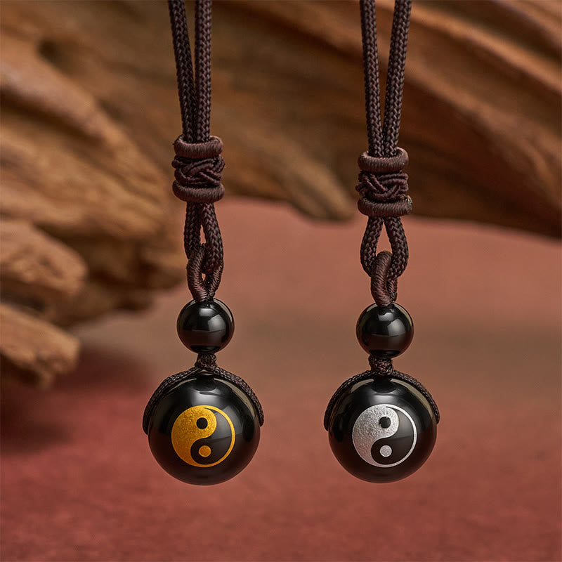 Buddha Stones Zwarte obsidiaan hanger voor zuivering, symbool van Yin Yang - image 10