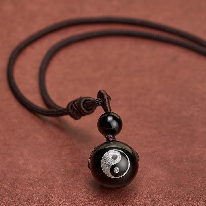 Buddha Stones Zwarte obsidiaan hanger voor zuivering, symbool van Yin Yang - image 2