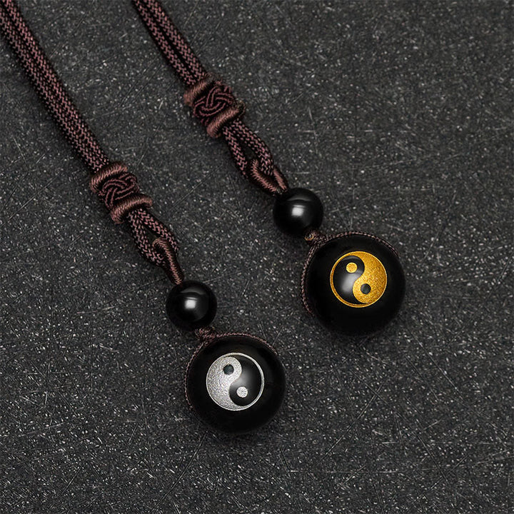Buddha Stones Zwarte obsidiaan hanger voor zuivering, symbool van Yin Yang - image 11