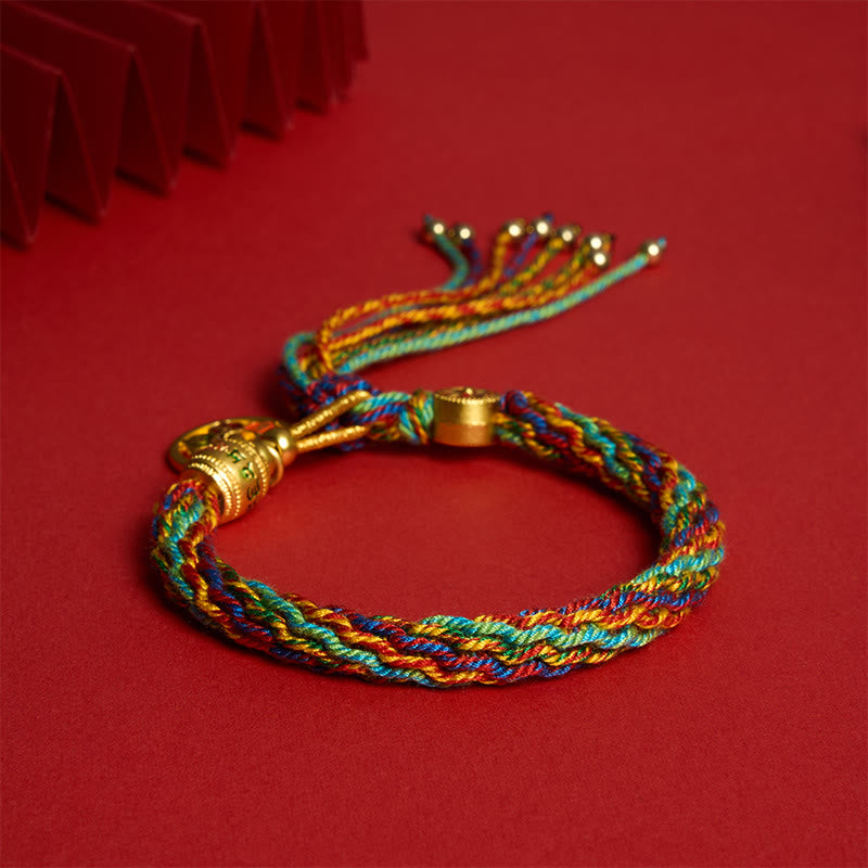 Buddha Stones Tibetaanse veelkleurige touwemaille Om Mani Padme Hum Armband - image 1