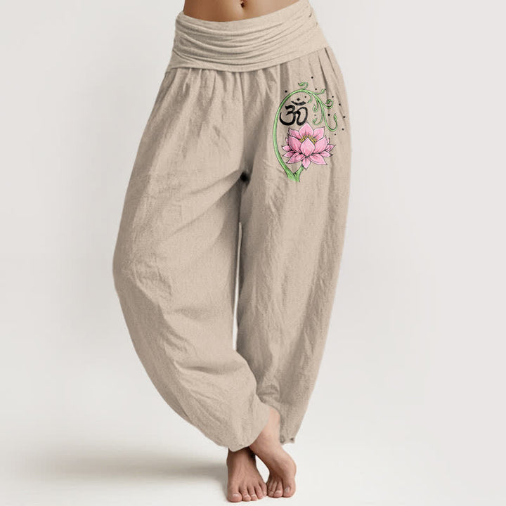 Buddha Stones Harembroek voor dames met elastische Taille, gemaakt van 100% Cotton met lotusrankenpatroon (Om-motief). - Bruinen - US16, UK/AU20, EU48 (3XL) - image 11