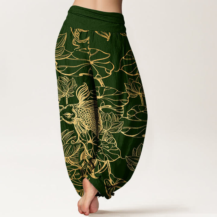 Buddha Stones Dames harembroek met elastische Taille en lotusvijverpatroon - image 2