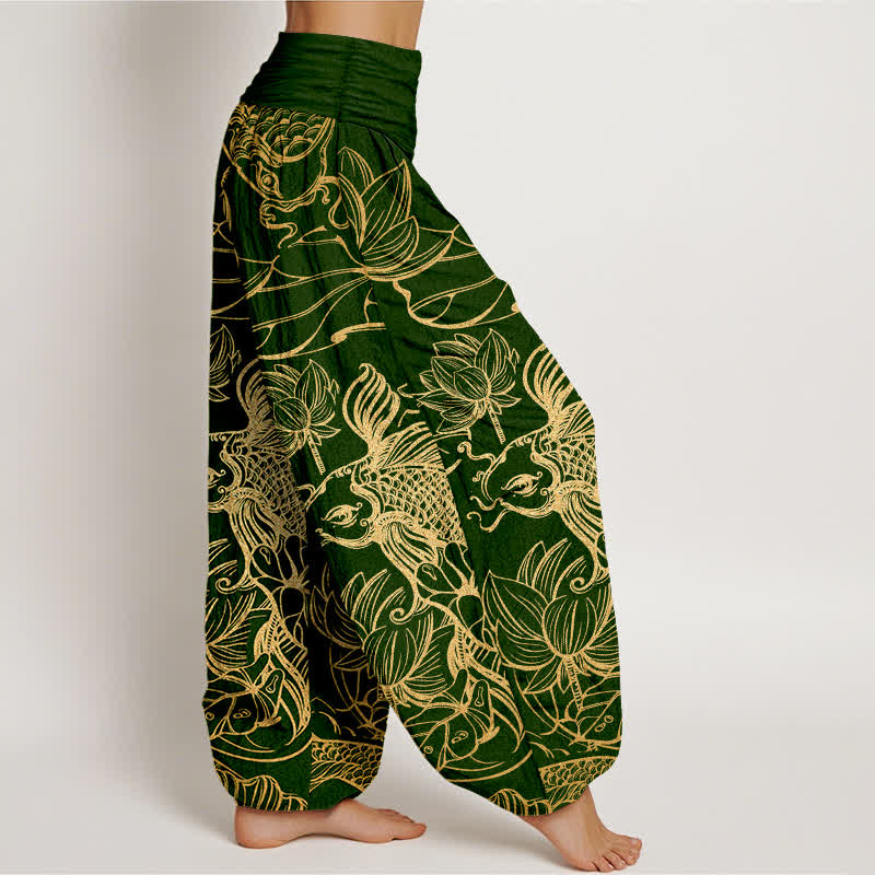 Buddha Stones Dames harembroek met elastische Taille en lotusvijverpatroon - image 1