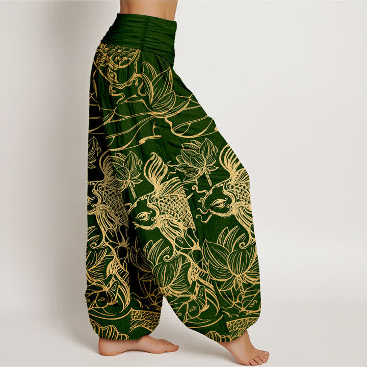Buddha Stones Dames harembroek met elastische Taille en lotusvijverpatroon - image 1