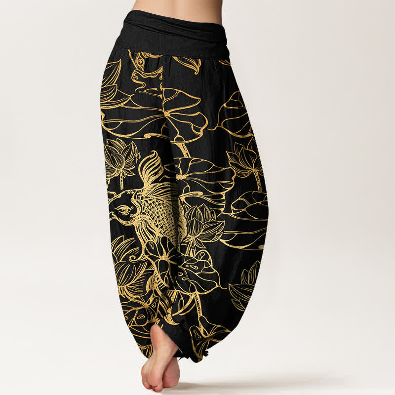 Buddha Stones Dames harembroek met elastische Taille en lotusvijverpatroon - image 7