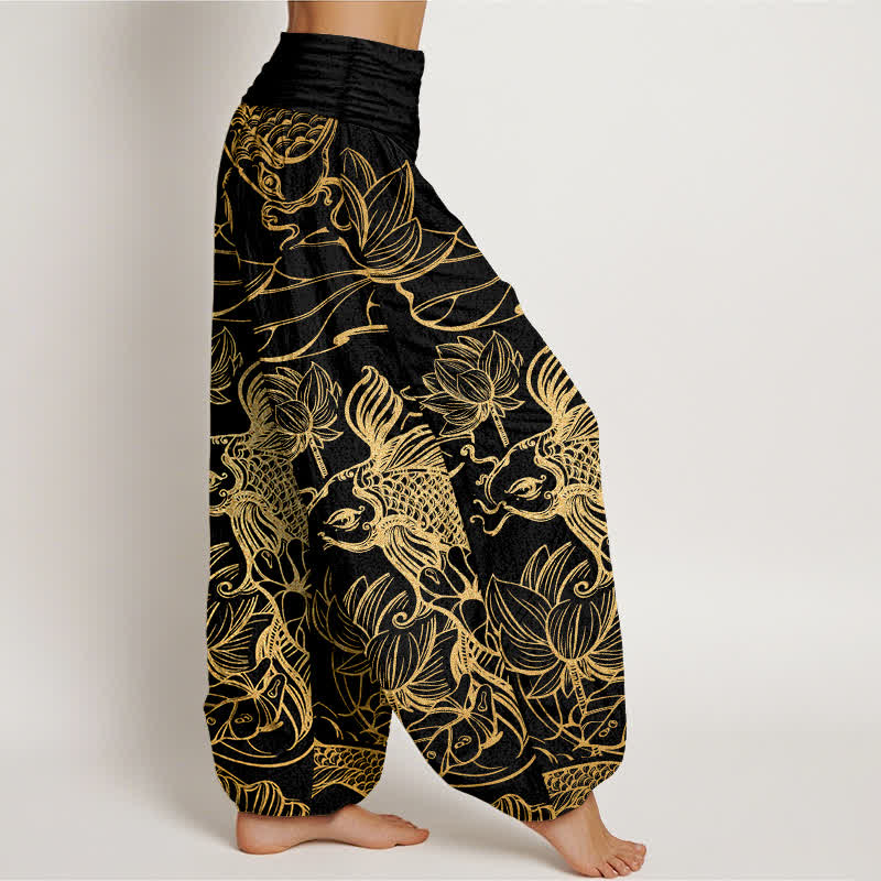 Buddha Stones Dames harembroek met elastische Taille en lotusvijverpatroon - image 6