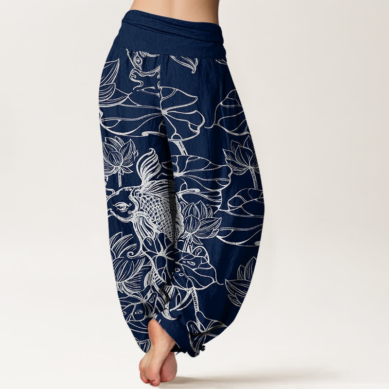 Buddha Stones Dames harembroek met elastische Taille en lotusvijverpatroon - image 10