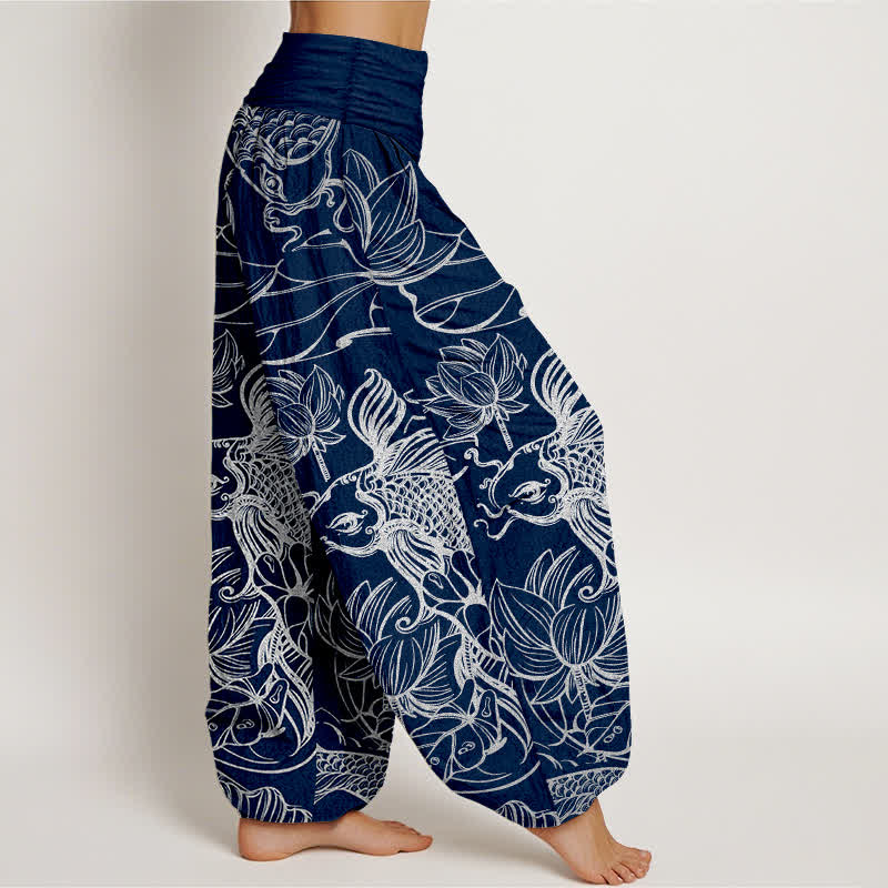 Buddha Stones Dames harembroek met elastische Taille en lotusvijverpatroon - image 9
